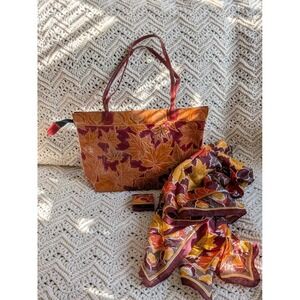 Mediterranean Trading Co Set Leather Embossed Handbag With Coin Purse Silk Scarf